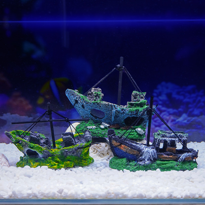 Estilo explosivo simulación barco hundido roto adornos pecera acuario decoración paisajismo barco en ruinas fondo marino resina velero refugio casa