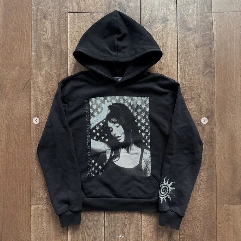 Vintage Black White Portrait Print Hooded Sweatshirt American Star Beauty Image Sleeves Sun Pattern Pullover Hoodie