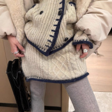 杭州意法 灰色撞色短裙绞花针织裙2025秋冬新款慵懒风A字拼色百搭