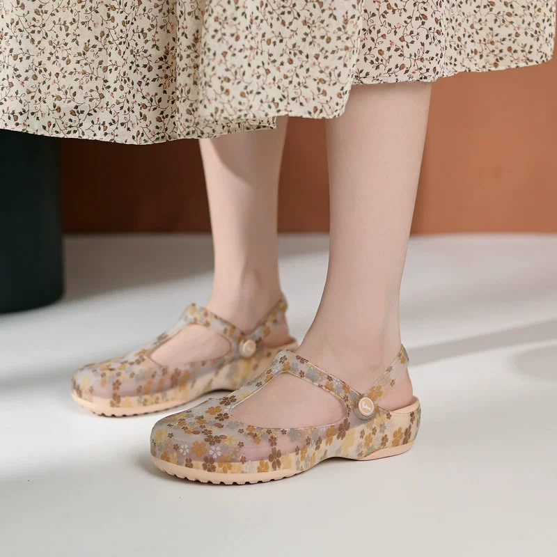 2024 Летняя новая обувь с принтом пещеры женские туфли на пляже с толстой подошвы сандалии желе медсестры беременные женщины с мягким дном