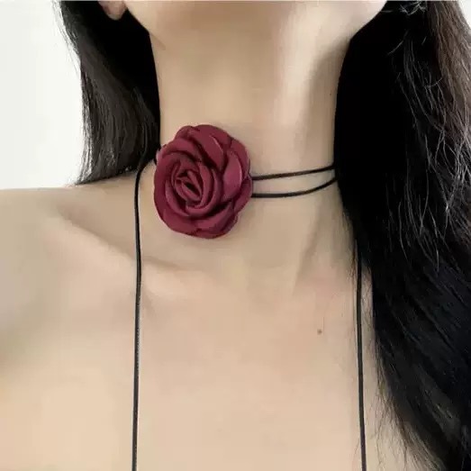 빨간색 패브릭 꽃 4cm + 왁스 코드 120cm
