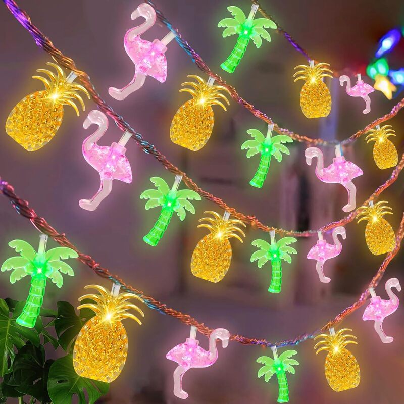 Flamingo Pineapple Palm Tree Fairy Tale Light String Battery Powered Tropical Beach Hawaiian Camping Style Decorative String Light