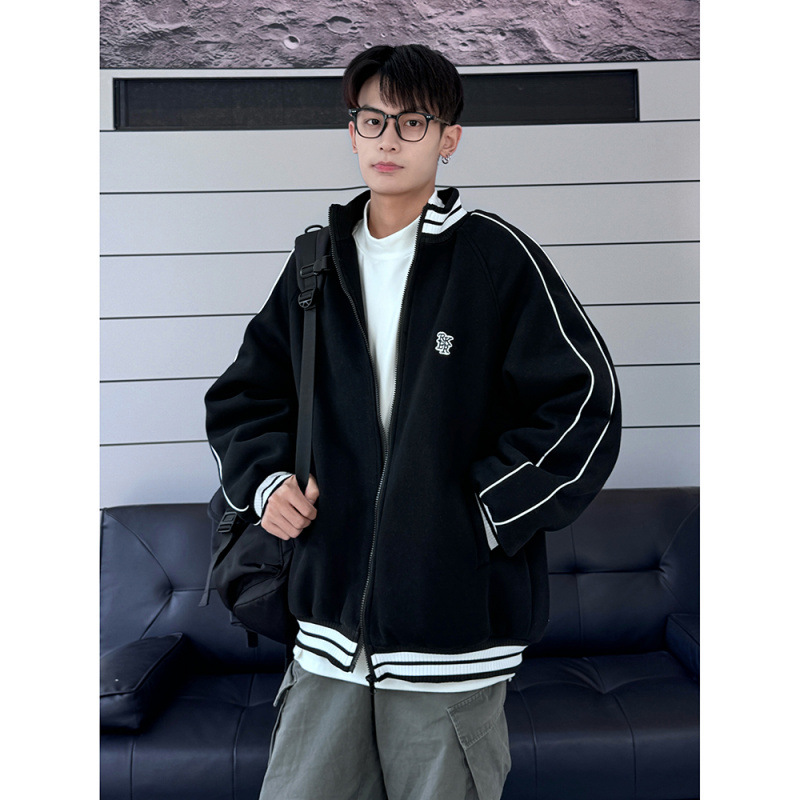 ACU 남성복 | 400G 벨벳 루즈 야구 재킷 2025 가을과 겨울 리브 자수 재킷 남성 코트