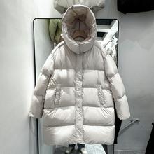 欧货云朵泡芙感女中长款高端连帽加厚羽绒服冬装新品90白鸭绒外套