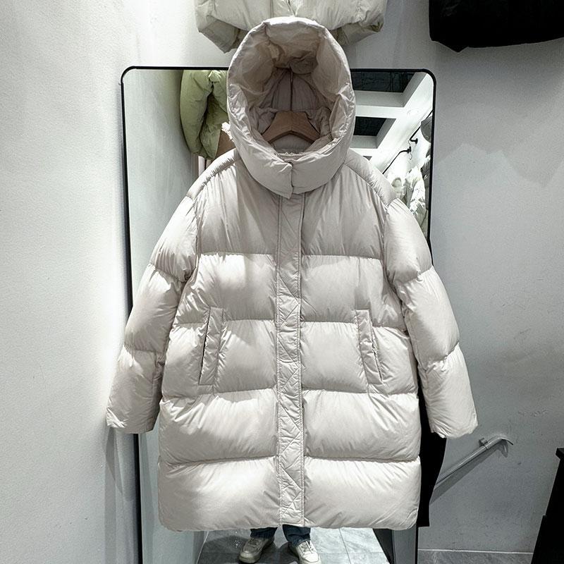 欧货云朵泡芙感女中长款高端连帽加厚羽绒服冬装新品90白鸭绒外套