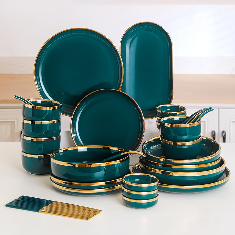 Nordic Tableware Ceramic Household Rice Bowl Fish Plate Household Ceramic Bowl and Chopsticks Set Western Steak Plate Cross-Border Set