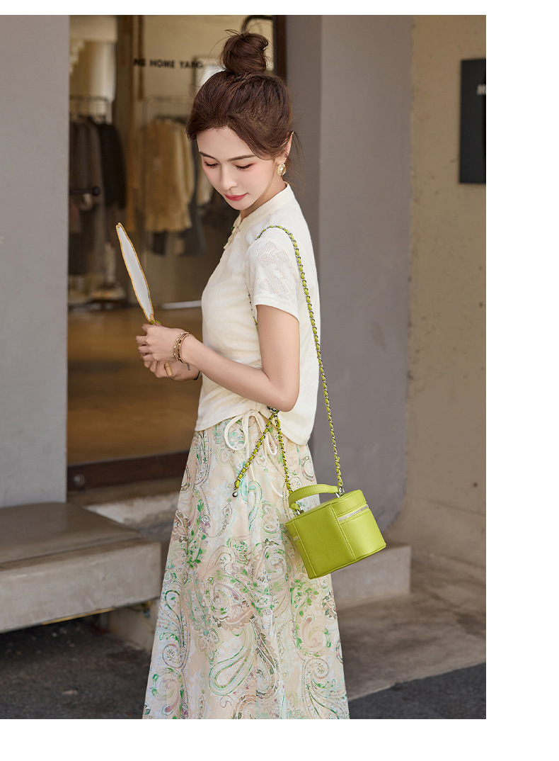 Bộ áo chân váy hai mảnh kiểu Trung Quốc mới hè 2025 phong cách retro — Màu hồng, Màu xanh lá chi tiết 25