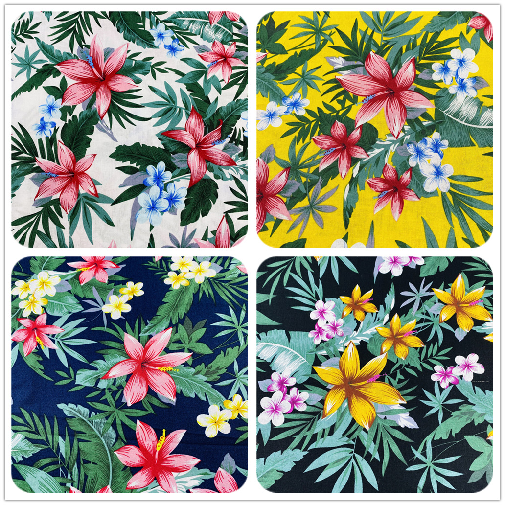 春夏款印花布 20支麻棉印花夏威夷风格椰树印花布 衬衣沙滩裤面料