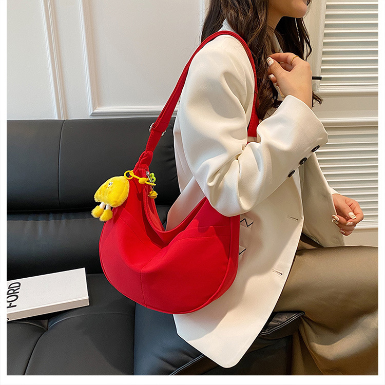 Simple solid-color canvas bag 2024 new style Japanese large-capacity single-shoulder dumpling bag, versatile for school and commuting crossbody bag undefined