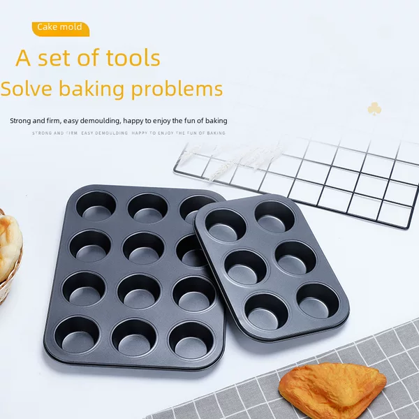 Non-stick 12-piece cup cake mold Teflon coated baking round cake mold egg cup mold flat muffin cup