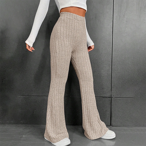 European and American-style casual solid-color flared high-waisted trousers for women—slim-fit, figure-flattering, new 2024 fall/winter collection.