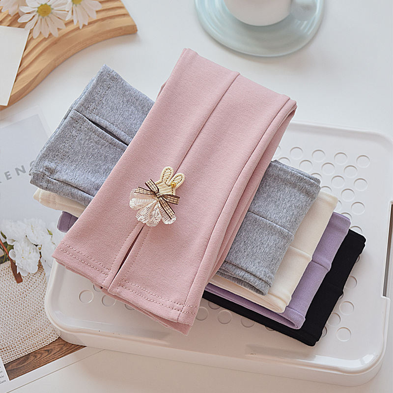 纯棉女童洋气小喇叭裤儿童两朵花大弹力柔软长裤子女孩百搭打底裤