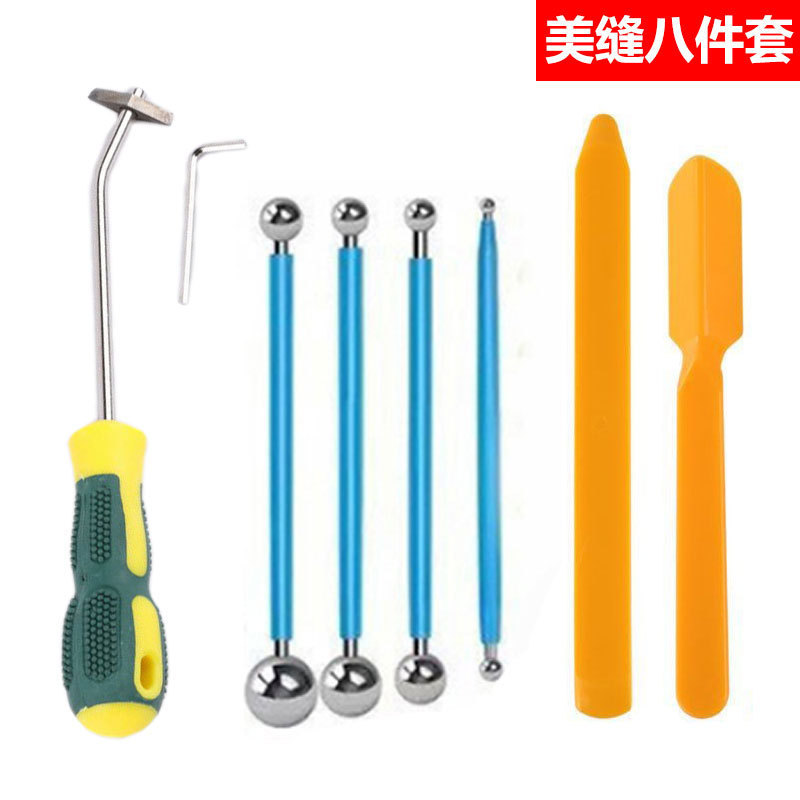 Eight-Piece Stainless Steel Seam Pressing Tool Set, Plastic Seam Pressing Ball, Tile Grout Removal and Cleaning Tool for Internal and External Corners