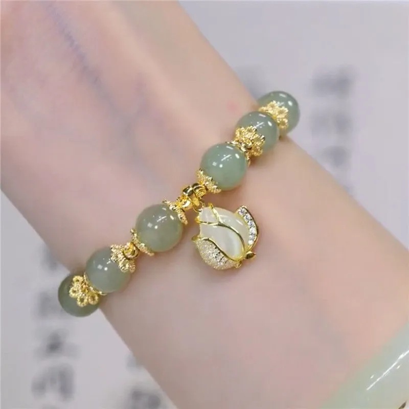 Chinoiserie Leaf Flower Peanut Glass Beaded Women's Bracelets display picture 5