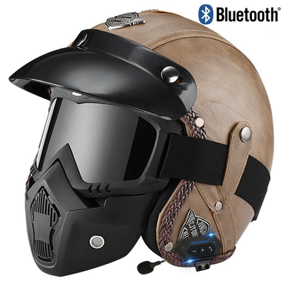 Motosiklet kaskı (dəbilqə): men's and women's motorcycle leather - light-brown-mask-bluetooth-s