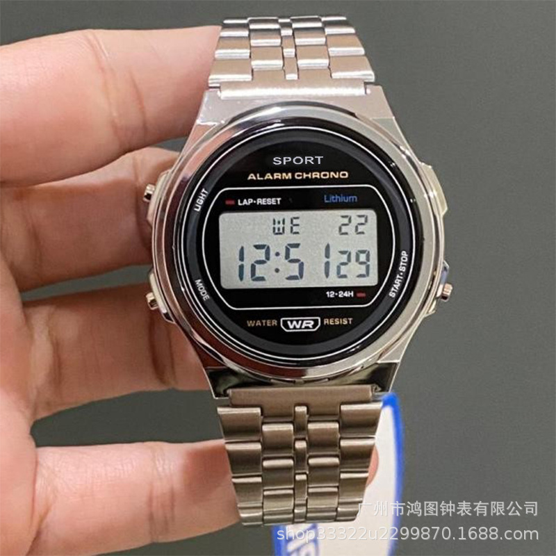 Foreign trade explosions LED electronic watch WR F91W steel band A159 new round fashion watch multi-function electronic watch