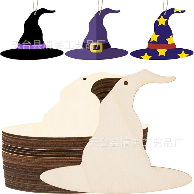 Nuevo producto creativo sombrero de bruja de Halloween sin terminar decoración pieza de madera niño de bricolaje pintura creativa decoración pieza de madera