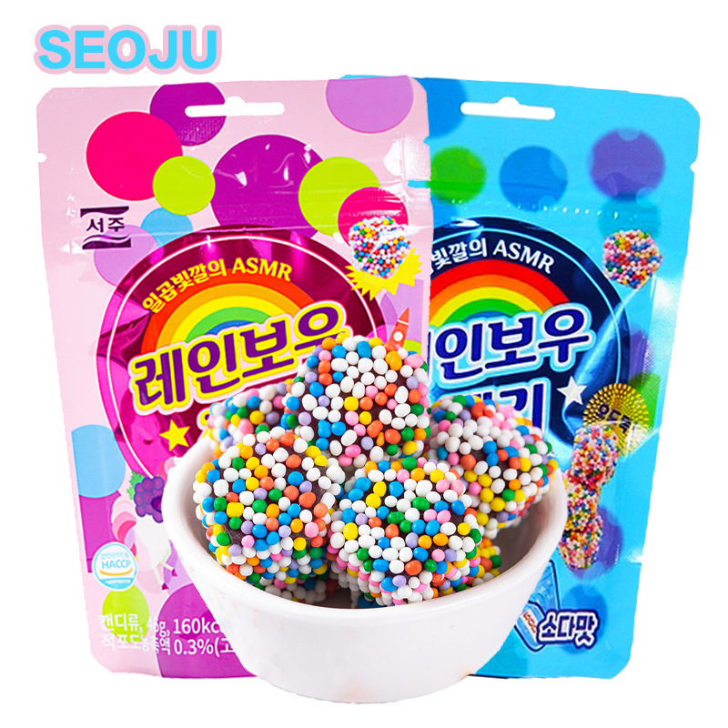 Korean Imported Seoju Xizhou Grape-Flavored Rainbow-Colored Gummy Candy, Leisure Snack, Candy with Concentrated Fruit Juice, Popular Online Candy