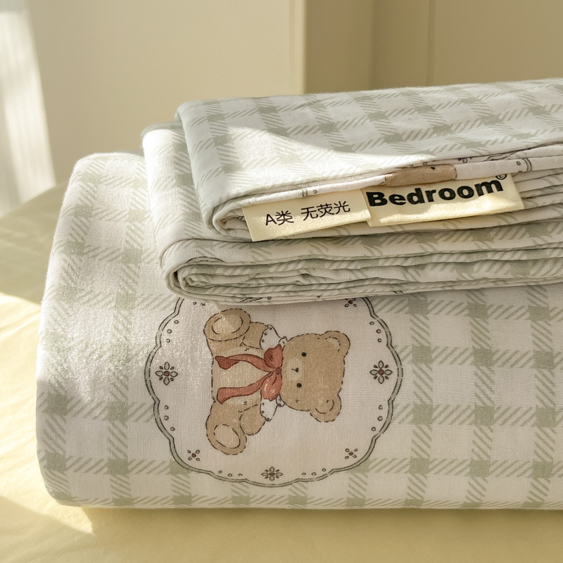 母子グレード A タイプ裸睡眠純綿シーツ小さな新鮮な綿シングルピース学生寮シングルとダブル枕カバー 3 点セット