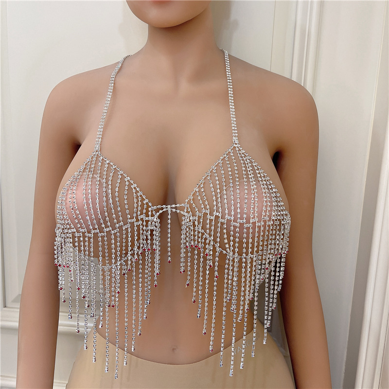 Cross-border new luxury rhinestone tassel body chain bra fashion sexy Crystal chest chain bra Body underwear for women