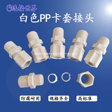 PP耐腐蚀塑料接头卡套直通外牙阀接头PP材料公制接管6 8 12等