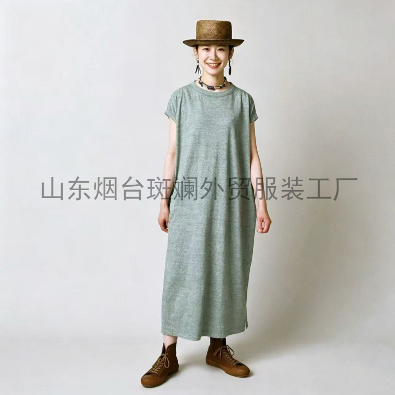 Directly Supplied from the Original Factory, Foreign Trade Clothing, Plain Version Cc45R, Side-Slit M-Style Short-Sleeve Long Dress, Japanese-Style Dress, Japanese Model Directly Supplied from the Original Factory, Foreign Trade Clothing, Plain Version Cc45R, Side-Slit M-Style Short-Sleeve Long Dress, Japanese-Style Dress, Japanese Model