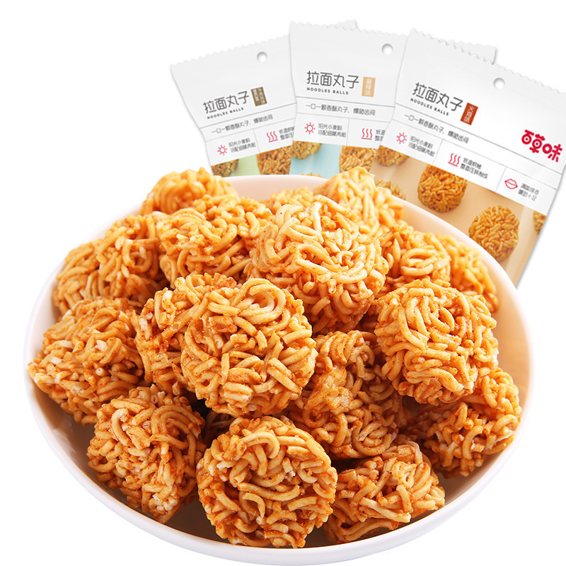 Baicaowei - Ramen Balls 50g, Delicious Spicy Snacks, Student Treats, Crispy Noodles, Puffed Snacks