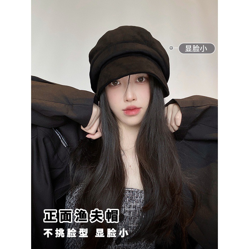 显脸小渔夫帽女秋冬月子帽显脸小八角贝雷帽日系小边素颜堆堆帽子|undefined