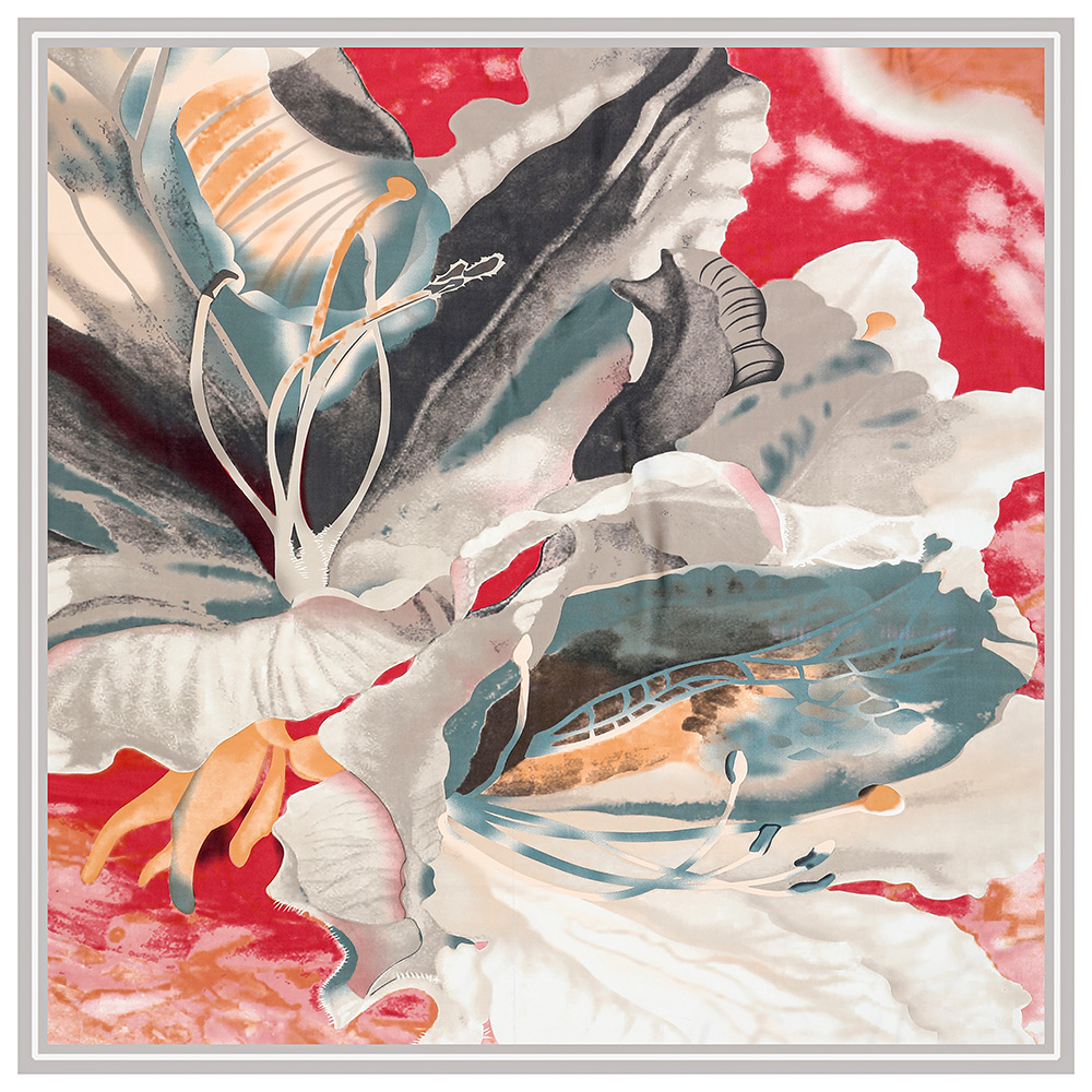 Women'S Gender 130cm Spring New Oil Painting Flower Silk Scarf Shawl Large Square Scarf
