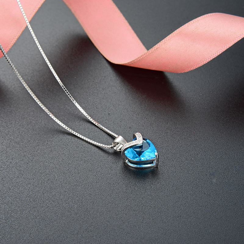 Estilo coreano de moda dulce amor romántico cristal collar s925 plata esterlina en forma de corazón circón clavícula cadena colgante para las mujeres