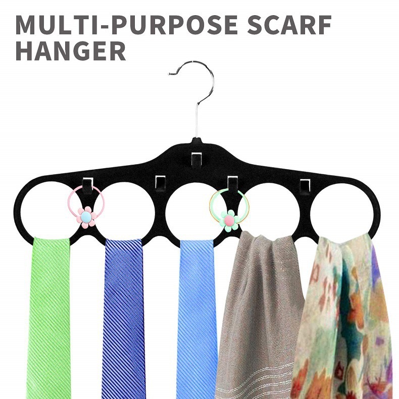 multifunctional non-slip five-ring flocking clothes hanger seamless scarf rack non-slip tie storage round hanger plastic