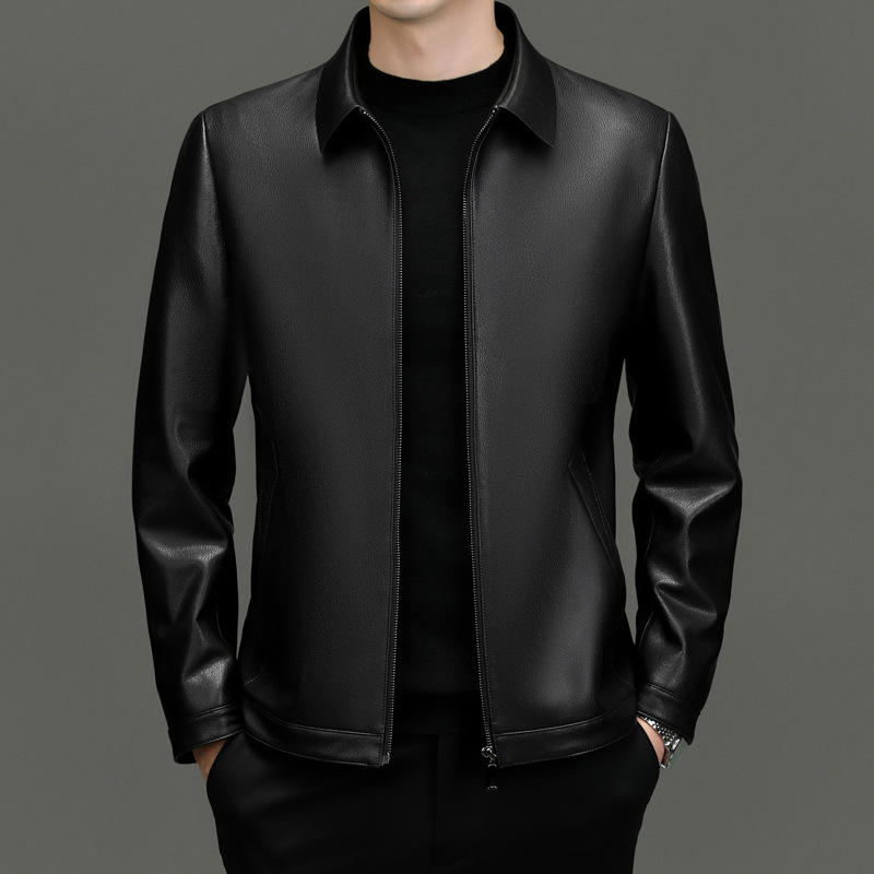 Men's Genuine Leather Goatskin Leather Jacket Youth Casual Light Business Lapel High-end Autumn And Winter Coat Tops