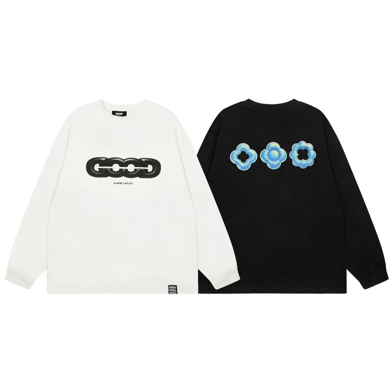 Laobai Goodbrand Niche Air Cushion Printed Long-Sleeved Couple T-Shirt Star Xiaohong Blogger Same Style for Men and Women