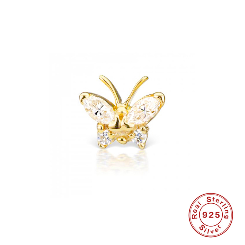 S925 plata esterlina solo Hada mariposa en forma de tornillo hueso del oído perno prisionero moda creativa pendientes punción de comercio exterior joyería