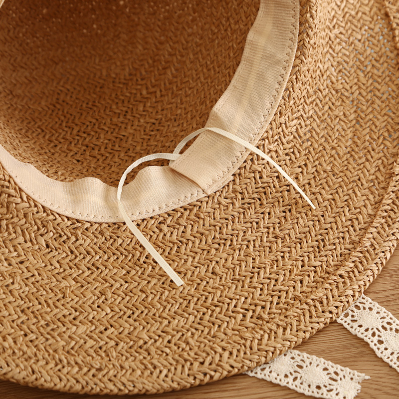 Straw Material Simple Straw Hat Lace Bows Hat Female Sunshade French Ladies Top Hat