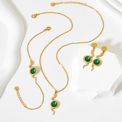 玻璃蛇形項鍊手鍊耳環套裝 真空電鍍14K金色項鍊女不鏽鋼首飾耳飾
