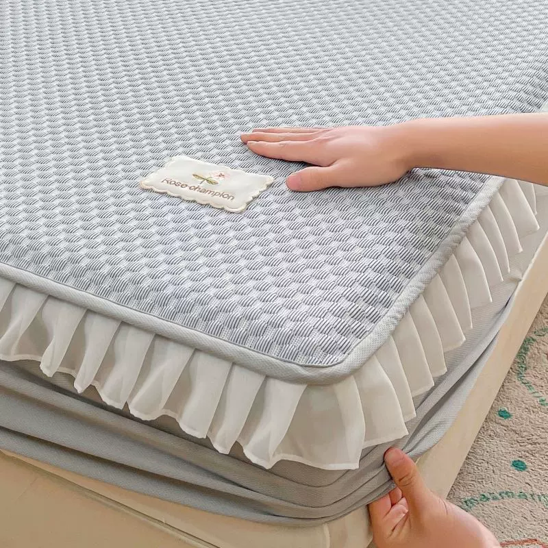 花边凉豆豆凉席三件套床笠款夏季加厚冰丝席床罩单件防滑固定席子