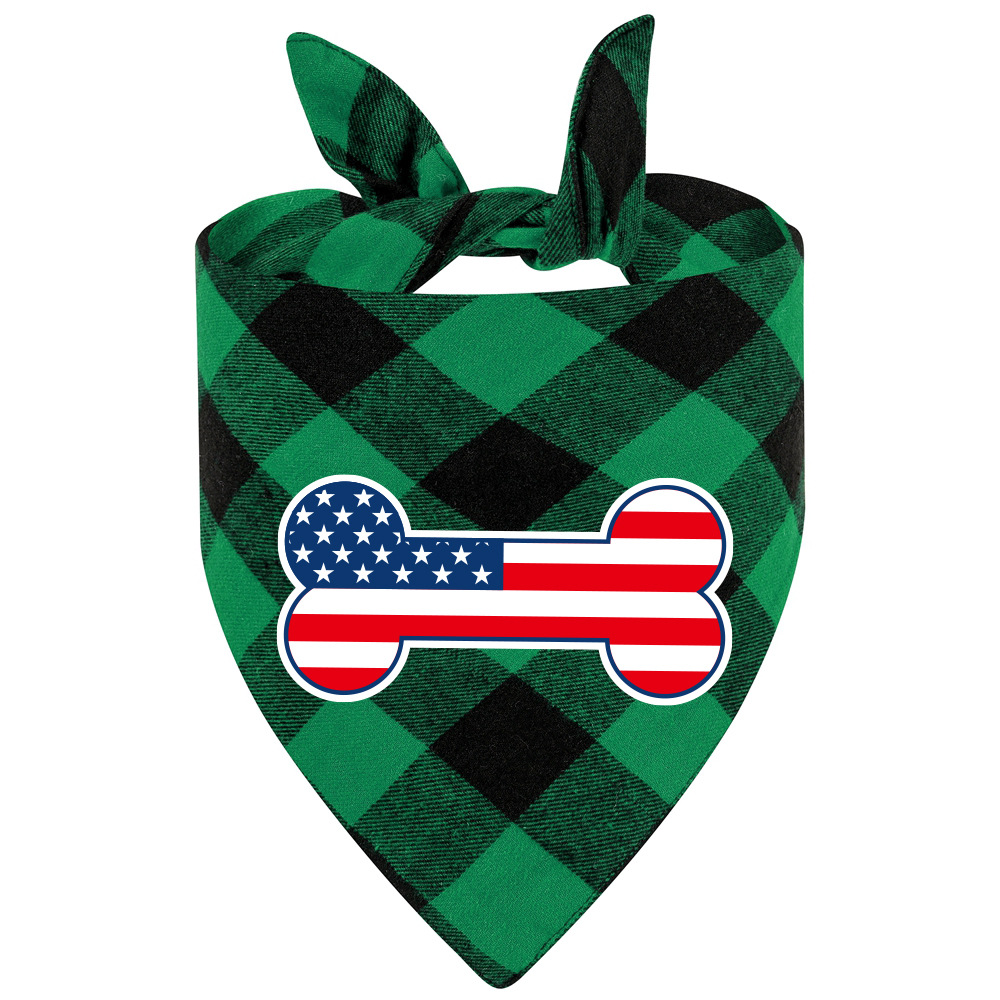 Transfronterizo nueva bandera americana hueso mascota toalla triángulo mascota toalla saliva algodón TELA ESCOCESA mascota bufanda perro toalla