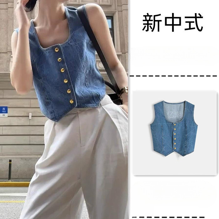 复古蓝色POLO修身弹性衬衫新款牛仔春秋款高级感收外套显瘦上衣女|undefined