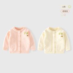 Cotton Knit Women's Children's Cardigan A Class Bowknot Solid Color Knit Baby Sweater Spring and Autumn Baby Cardigan