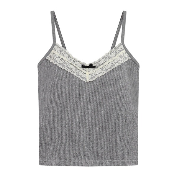 Lace knitted spring base fitted short tank top sleevless