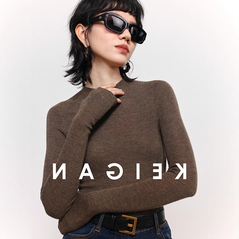 Brown Half Turtleneck Knitted Inner Layering Shirt for Women in Autumn and Winter Slimming Look French Retro Outer Sweater Top Thin