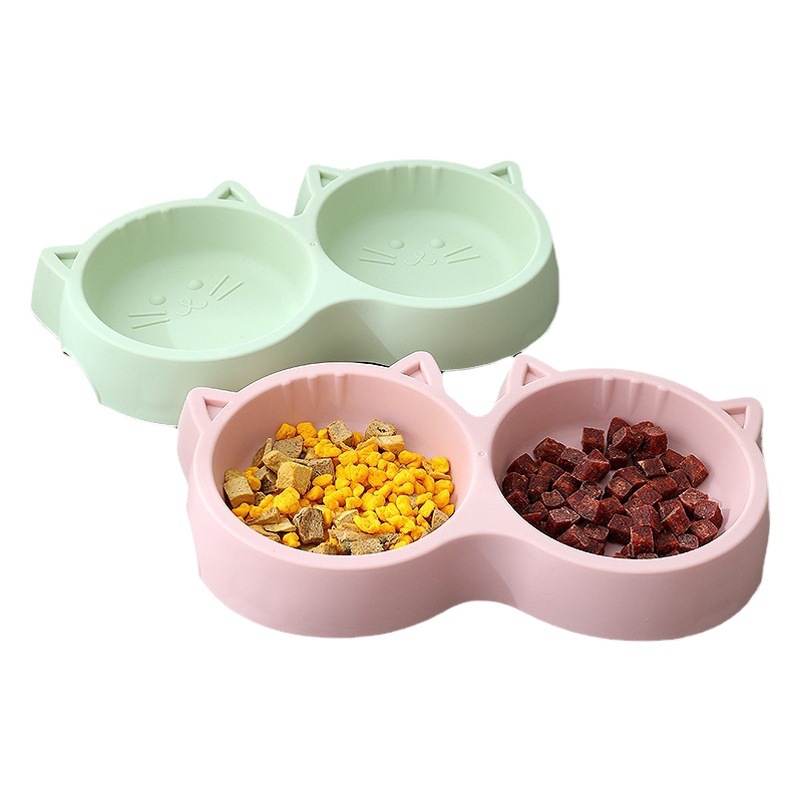 Venta caliente macaron de plástico tazón de fuente de comida tazón de gato al por mayor PET protección del cuello de alimentación Tazón de agua integrado Pet Bowl Pet Supplies