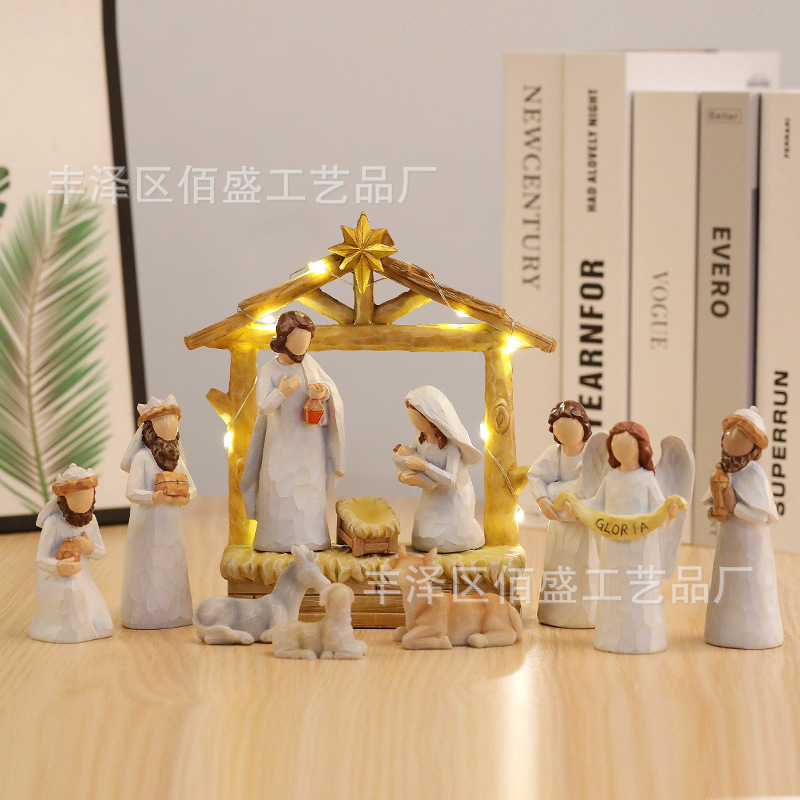 跨境新品亚马逊圣诞节马槽诞生摆件工艺品家居桌面橱窗装饰品礼物