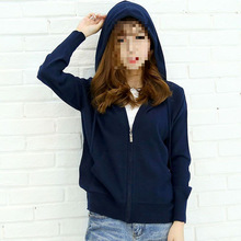 韩版春秋百搭针织拉链开衫短款宽松显瘦卫衣连帽运动外套毛衣女