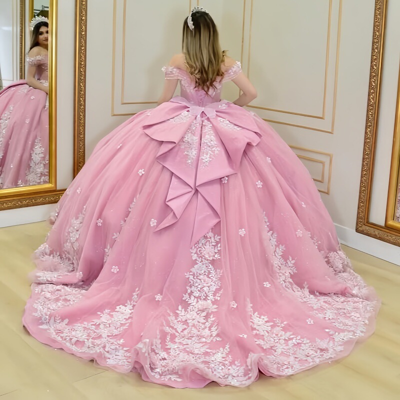 European and American New Pink Dress Wedding Dress Women's Shiny Long Mesh Skirt Birthday Party Formal Occasion