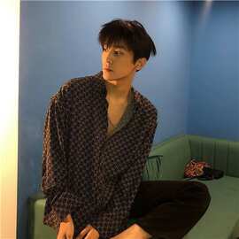春季设计感花长袖衬衫男宽松垂坠感日系复古潮流痞帅衬衣