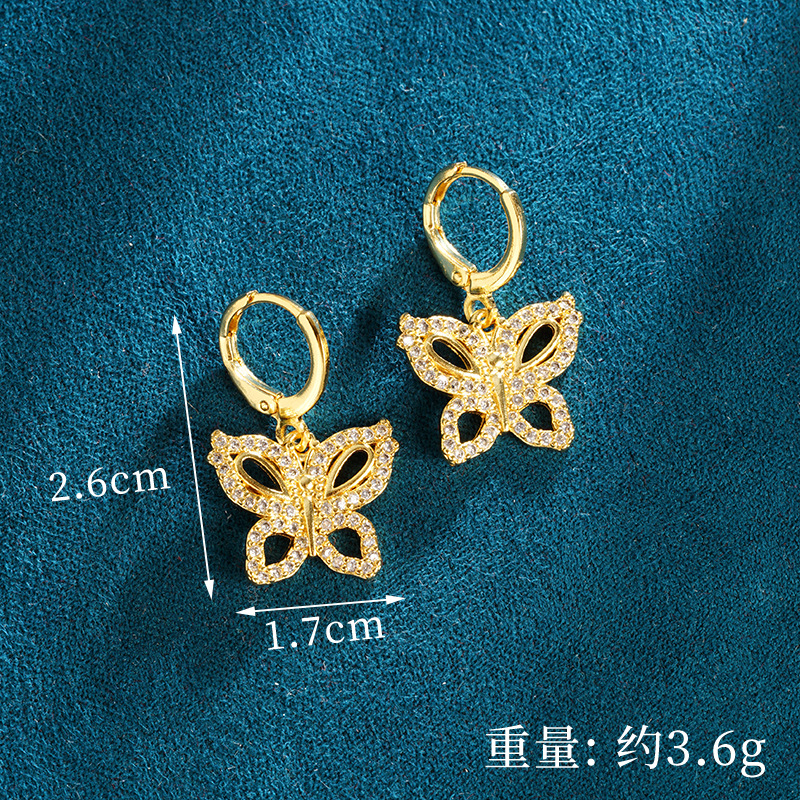 Vietnam Shajin Estilo europeo y americano Estilo explosivo Collar de mariposa Diamante de mujer Destello exquisito Lujo ligero Pendientes de alta gama al por mayor