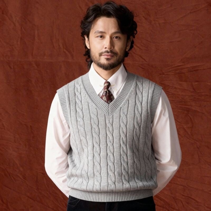 Cross-Border Spring and Autumn V-Neck Pullover Vest Men's Sweater Business Formal Office Loose Knit Sleeveless Vest Cross-Border Spring and Autumn V-Neck Pullover Vest Men's Sweater Business Formal Office Loose Knit Sleeveless Vest
