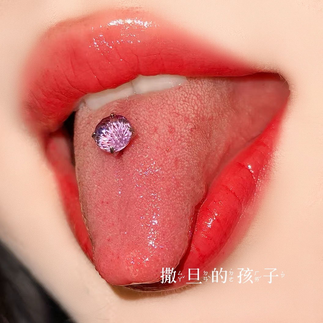 Satan's Child Gilded Half Summer F136 Titanium Alloy Tongue Nail Drink Fireworks Cut Flash Tongue Nail Tongue Ring detail image 9